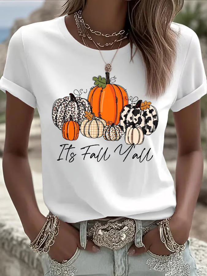 Women's Autumn Its Fall Yall Printed Casual T-shirt