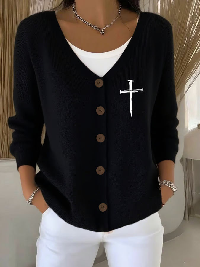 Women'S Faith Cross Print knitted cardigan