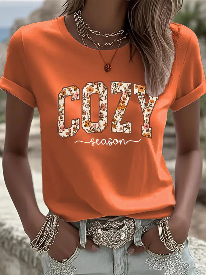 Women's Cozy Season Print Casual T-Shirt