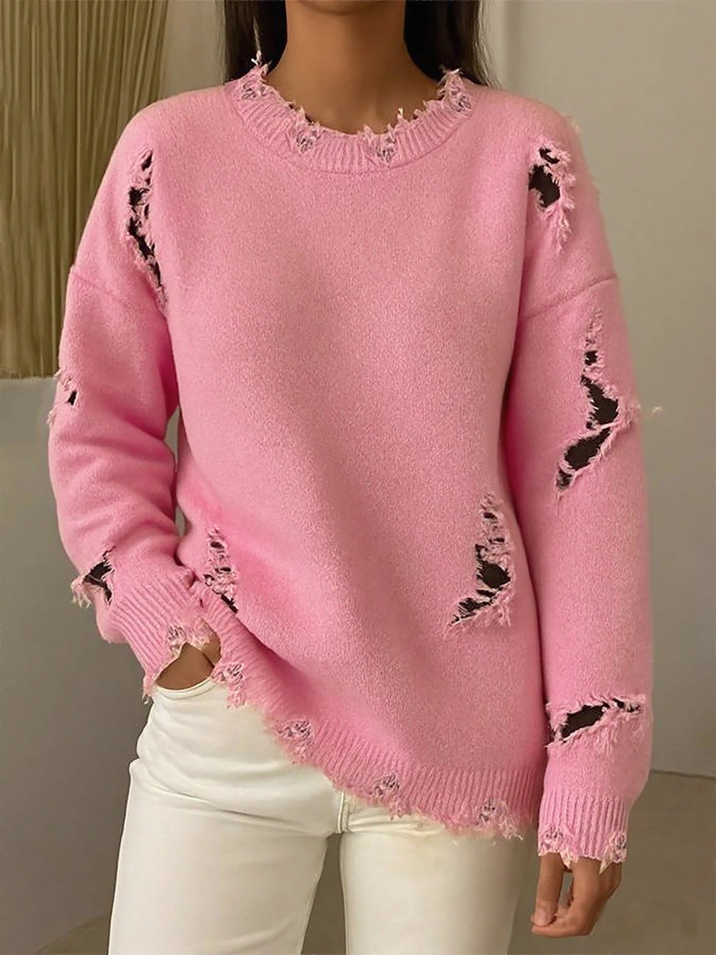 Women's Fashionable And Casual Holes Knit Sweater
