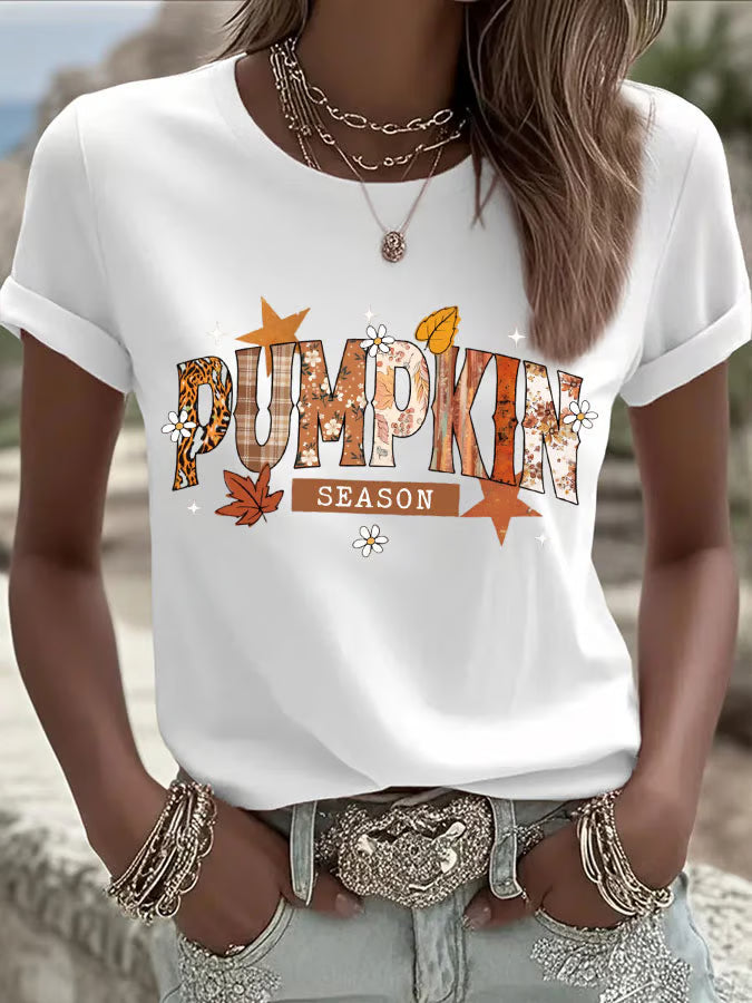 Women's Autumn Pumpkin Season Printed Casual T-shirt