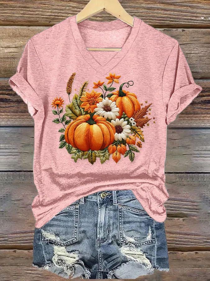 Women's Casual Autumn Pumpkin Short Sleeve T-Shirt
