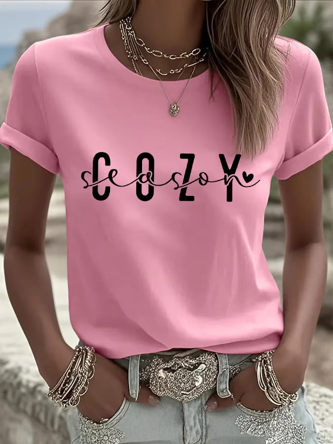 Women's Cozy Season Printed Casual T-Shirt