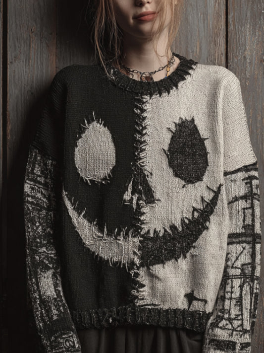 Halloween Color-blocked Casual Vintage Sweater