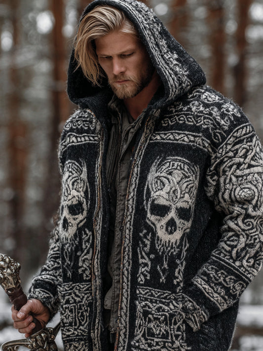 Halloween Theme Viking Style Men's Thick Sweater Coat