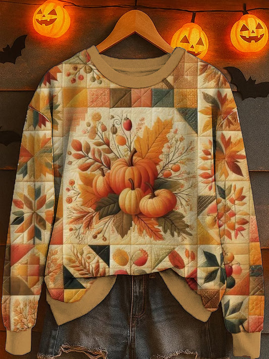 Women'S Casual Autumn Pumpkin Maple Leaves Print Sweatshirt