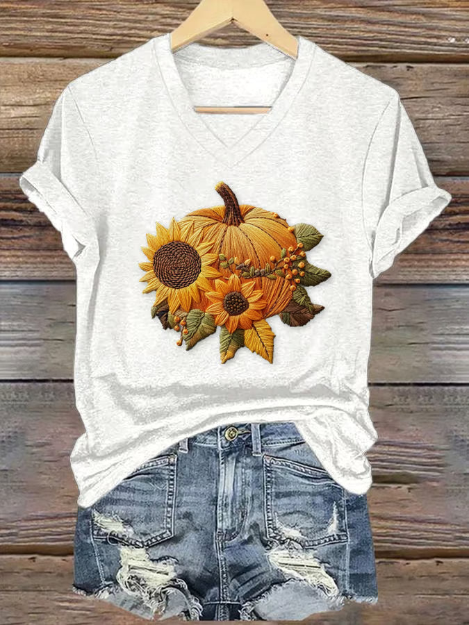 Women's Floral Pumpkin Halloween T-Shirt