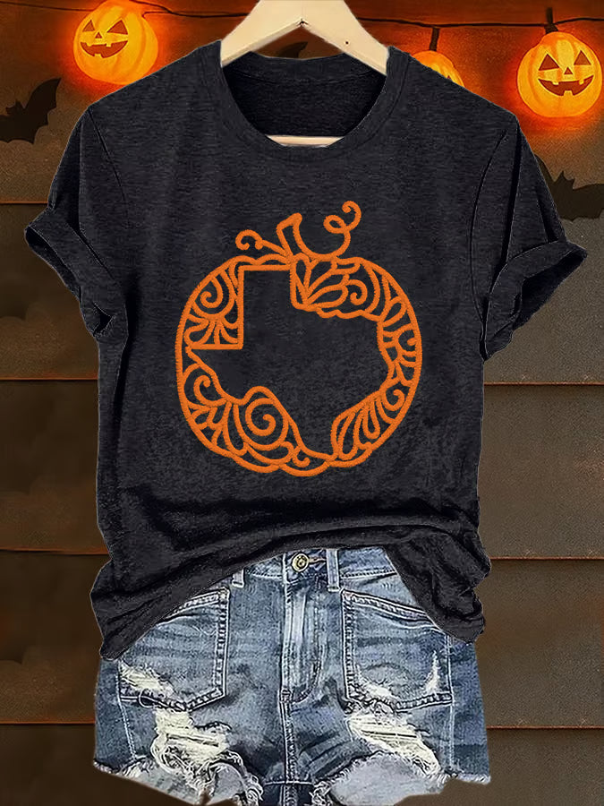 Retro Texas Strong Fall Pumpkins Print T-Shirt