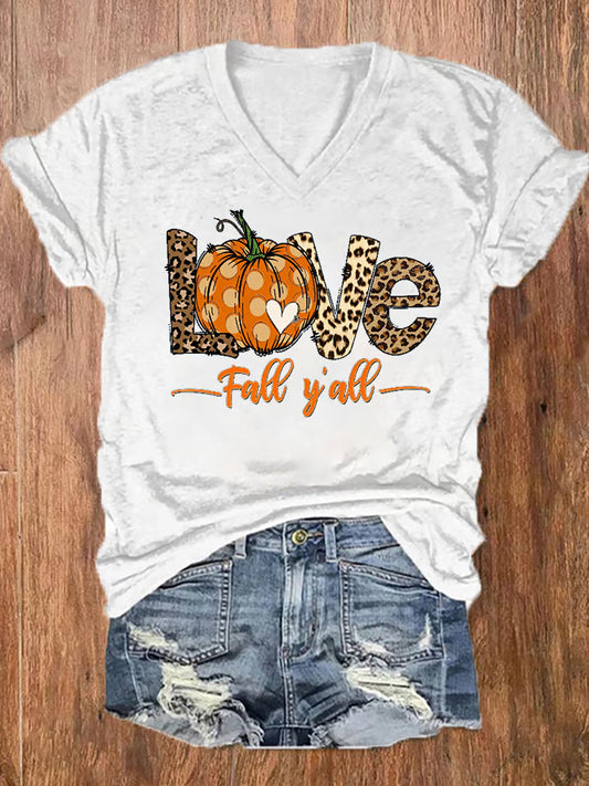 Women's IT'S FALL Y'ALL Print V-Neck Tee