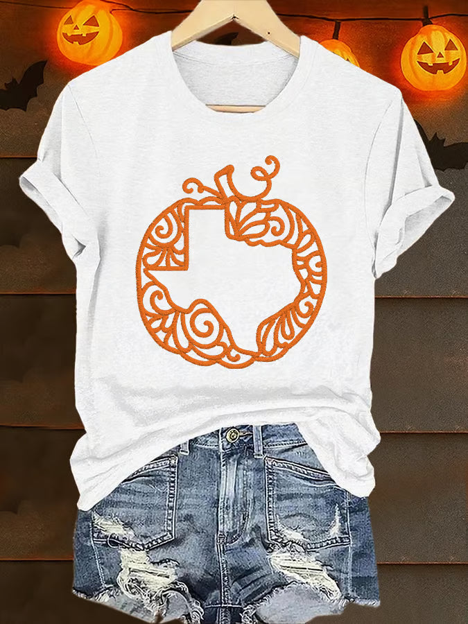 Retro Texas Strong Fall Pumpkins Print T-Shirt