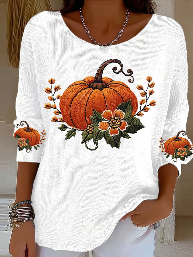 Women's Retro Autumn Pumpkin Print Sweater
