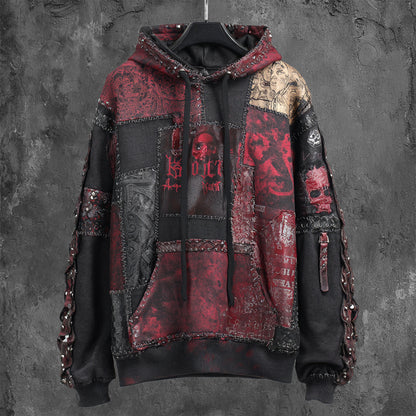Dark Rock Style Men's Worn Hooded Sweatshirt
