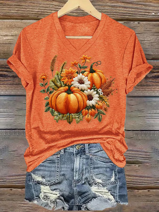 Women's Casual Autumn Pumpkin Short Sleeve T-Shirt
