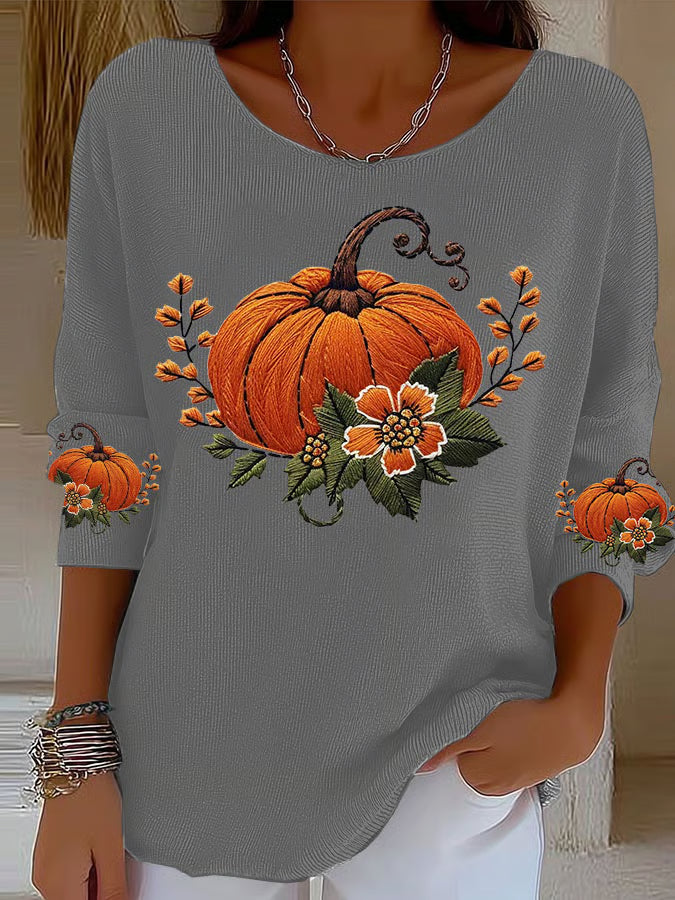 Women's Retro Autumn Pumpkin Print Sweater
