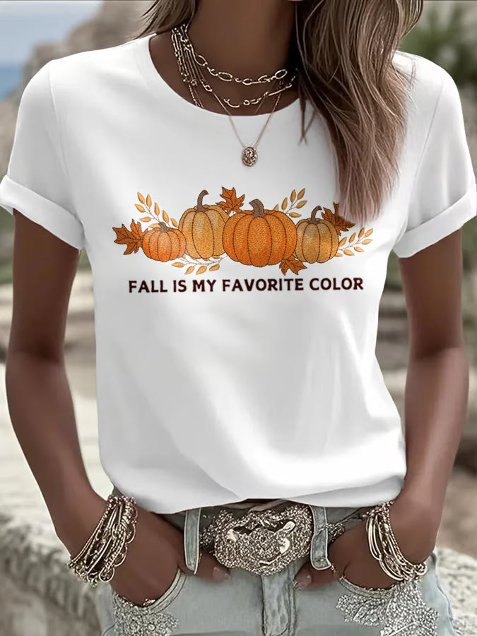 Women's Fall Is My Favorite Color Print Crew Neck T-Shirt