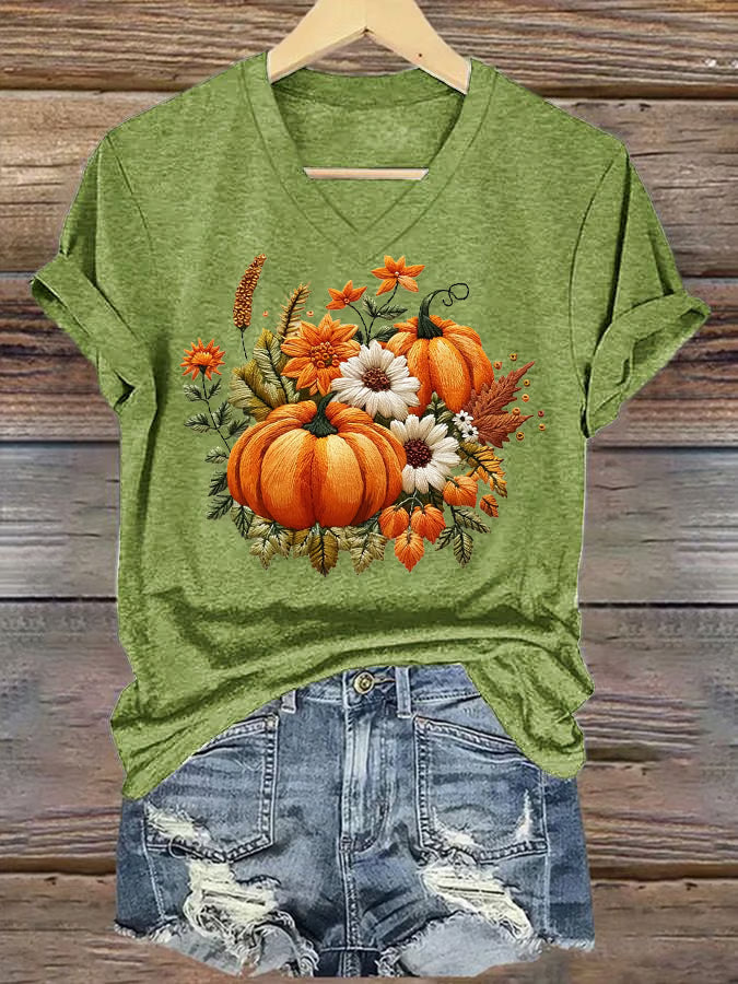 Women's Casual Autumn Pumpkin Short Sleeve T-Shirt