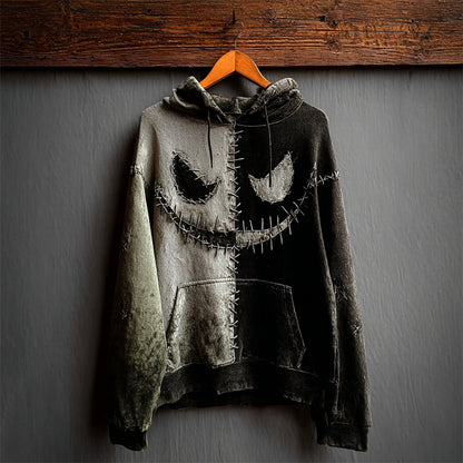 Halloween Spooky Stitched Face Contrast Washed Hoodie