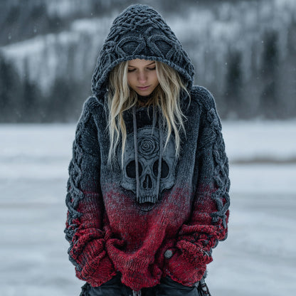 Women's Vintage Viking Tribal Celtic Skull Gradient Hooded Sweater