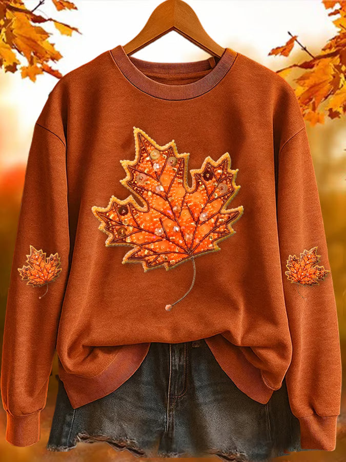 Women's Casual Autumn Maple Leaf Print Sweatshirt
