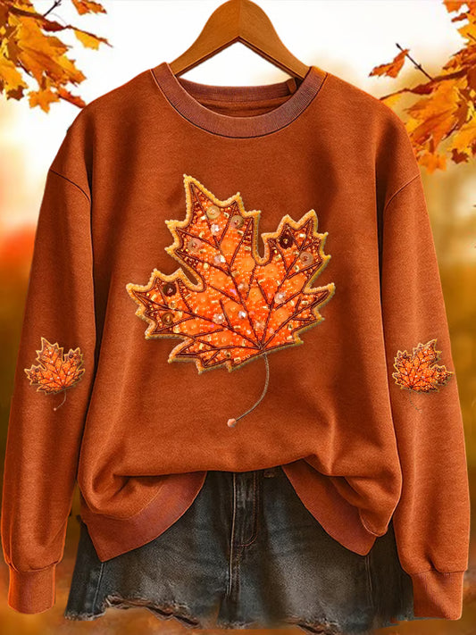Women's Casual Autumn Maple Leaf Print Sweatshirt