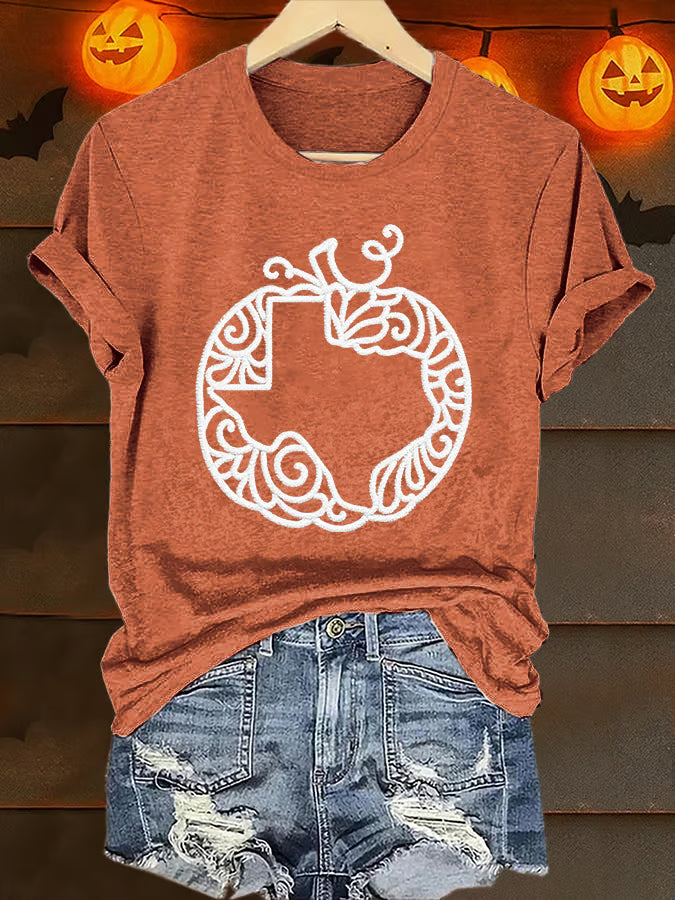 Retro Texas Strong Fall Pumpkins Print T-Shirt