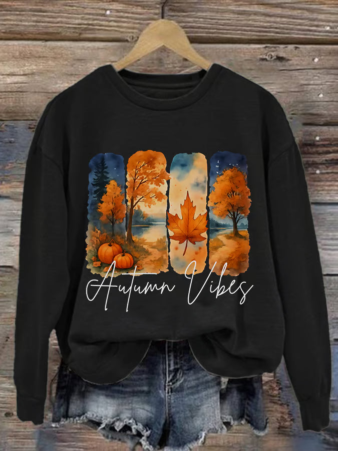 Women's Casual Autumn Vibes Watercolor Brush Stroke Pattern Print Warm Sweatshirt